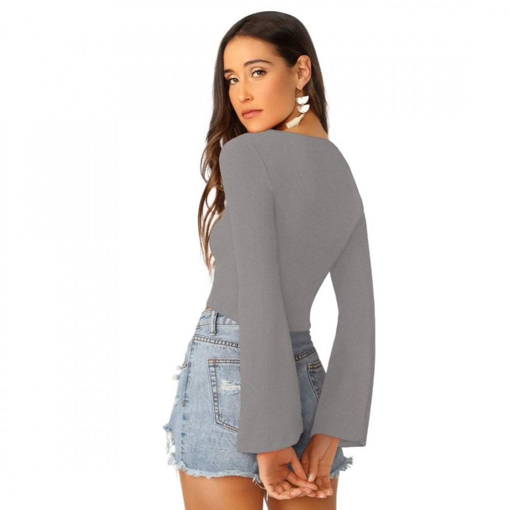 Clothiq Generic 95% Polyester 5% Spandex Western Wear Tops (Grey)