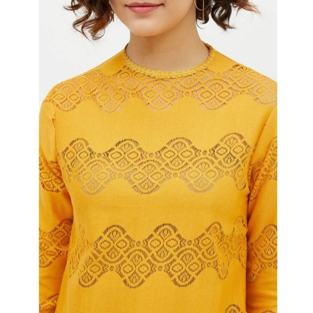 Clothiq Generic Cotton Lace Inserts Long Sleeves Top (Yellow)