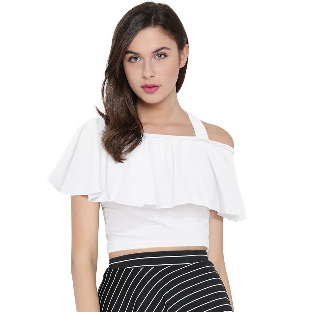 Clothiq Generic Western Wear Hosiery Crop Top (White)