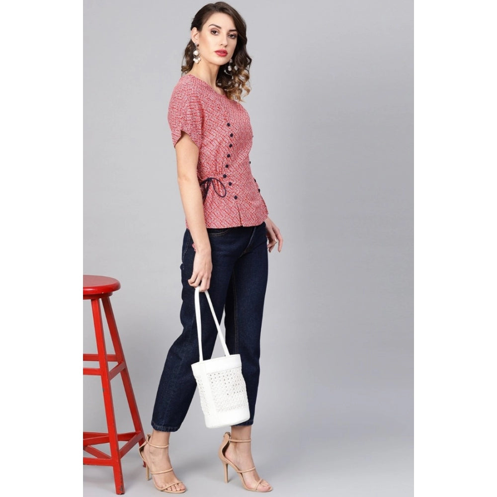 Clothiq Generic Casual Short Sleeve Geometric Rayon Top (Red)