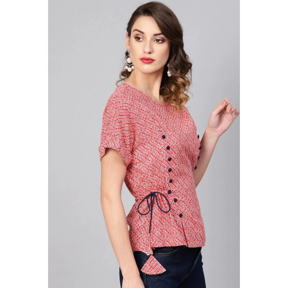 Clothiq Generic Casual Short Sleeve Geometric Rayon Top (Red)