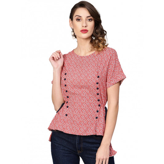 Clothiq Generic Casual Short Sleeve Geometric Rayon Top (Red)