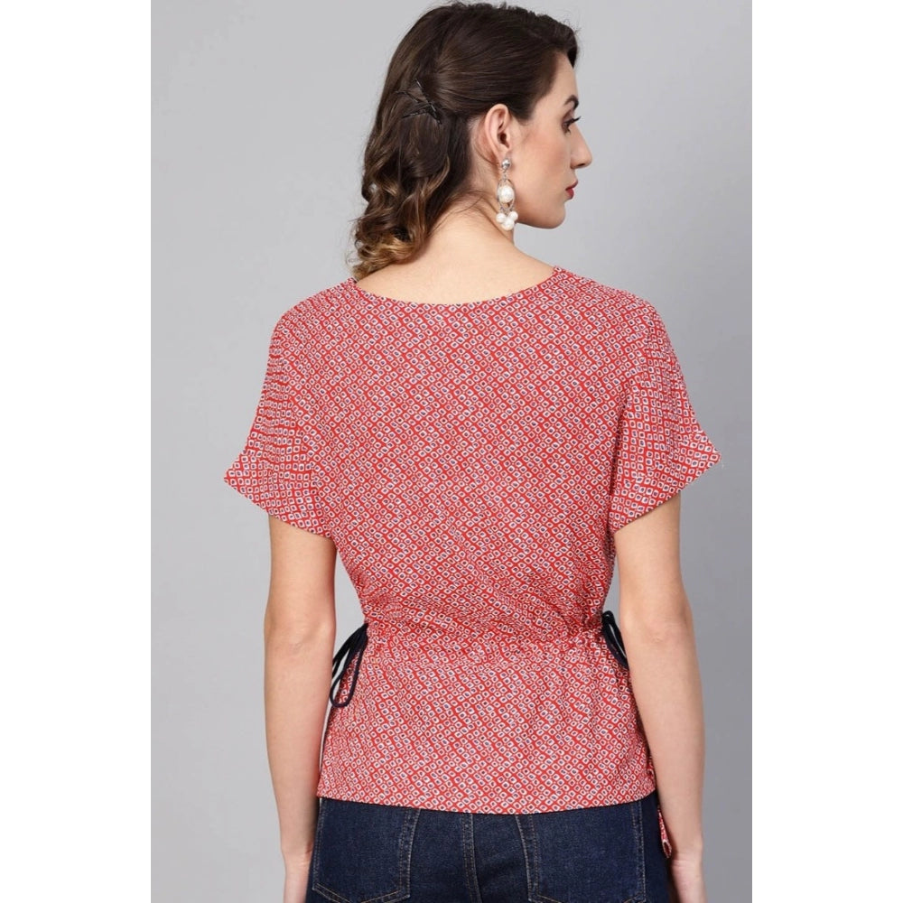 Clothiq Generic Casual Short Sleeve Geometric Rayon Top (Red)