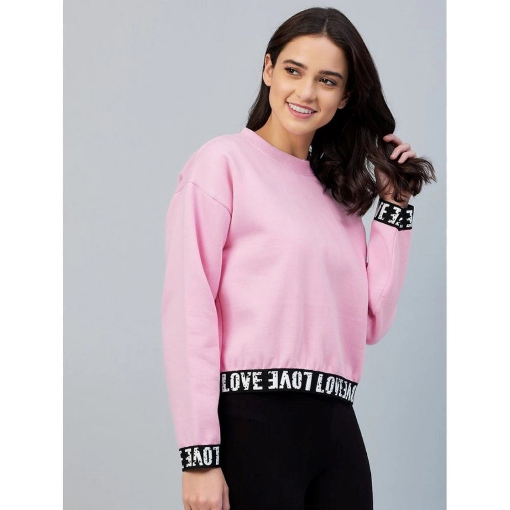 Clothiq Generic Fleece Solid Long Sleeves Sweatshirt (Pink)