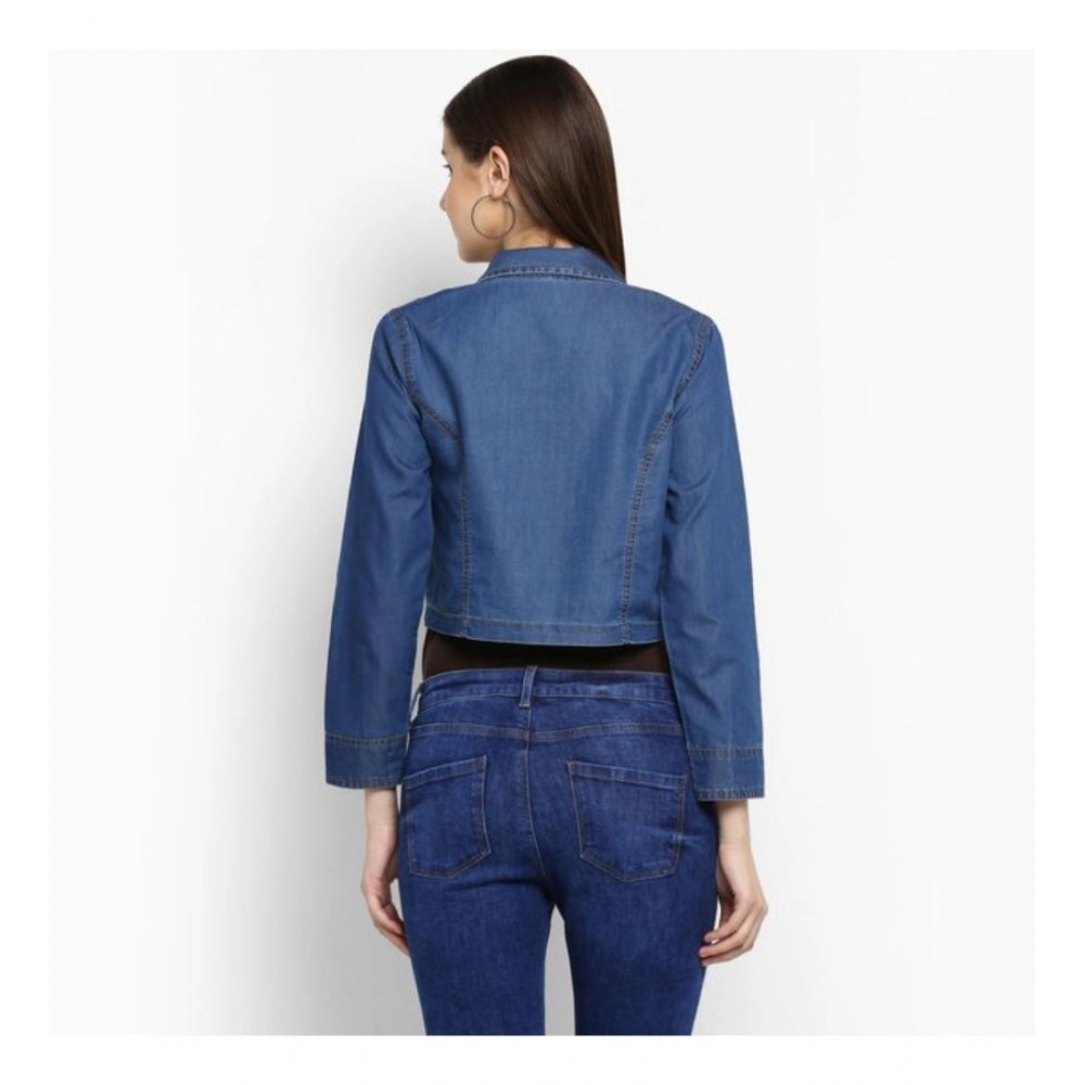Clothiq Generic Denim Pleated 3-4th Sleeves Shrug (Blue)