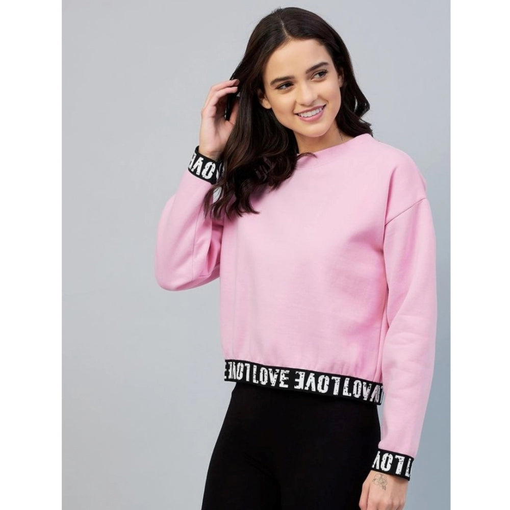 Clothiq Generic Fleece Solid Long Sleeves Sweatshirt (Pink)