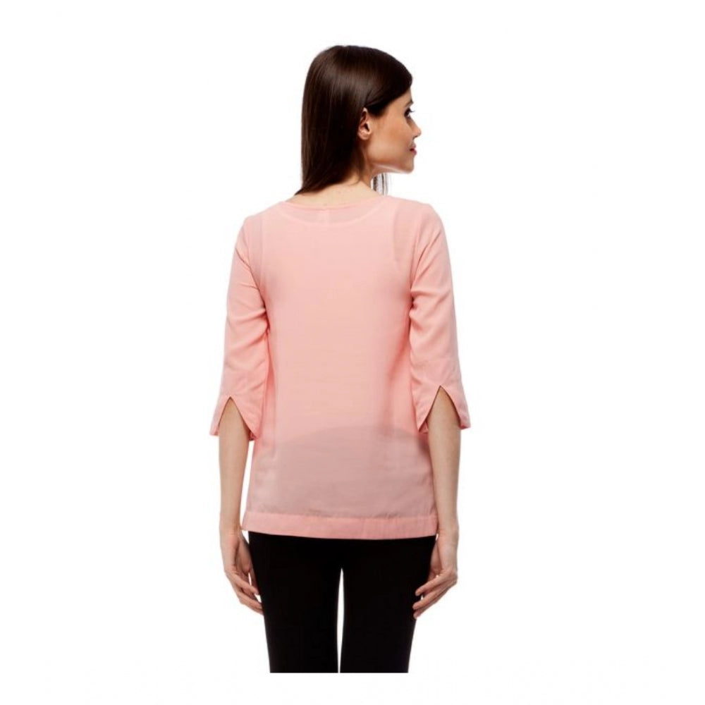 Clothiq Generic Polyester Solid 3-4th Sleeves Regular Top (Peach)