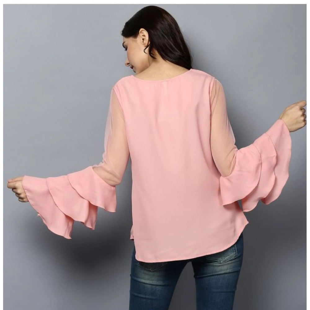 Clothiq Generic Polyester Solid Tier Sleeve Top (Pink)