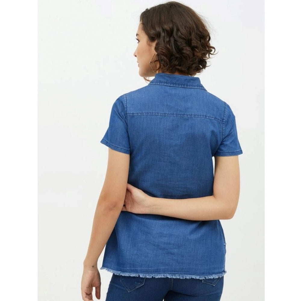 Clothiq Generic Denim Peplum Short Sleeve Top (Blue)