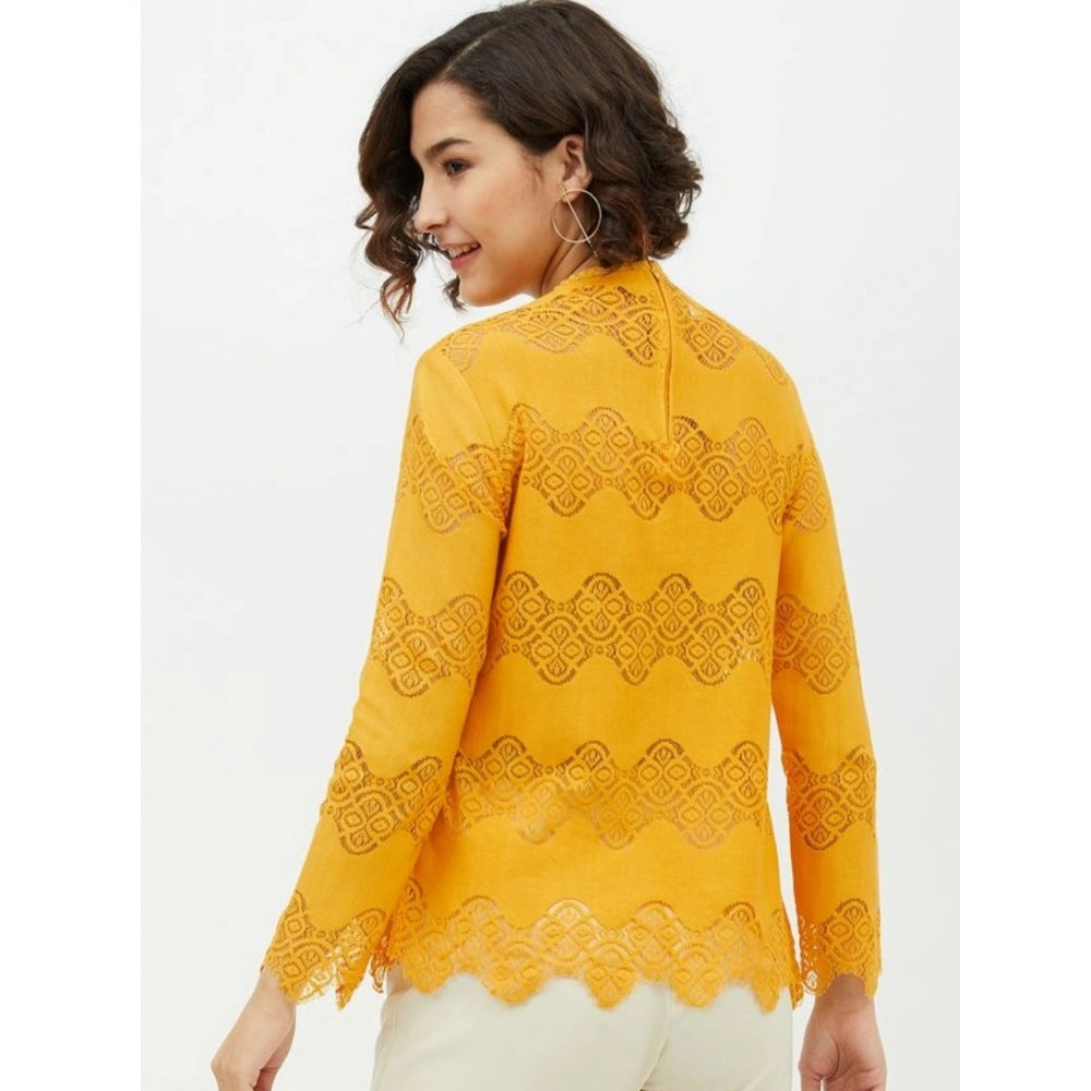 Clothiq Generic Cotton Lace Inserts Long Sleeves Top (Yellow)