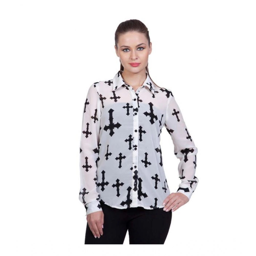 Clothiq Generic Polyester Printed Long Sleeves Standard Length Shirt (White)