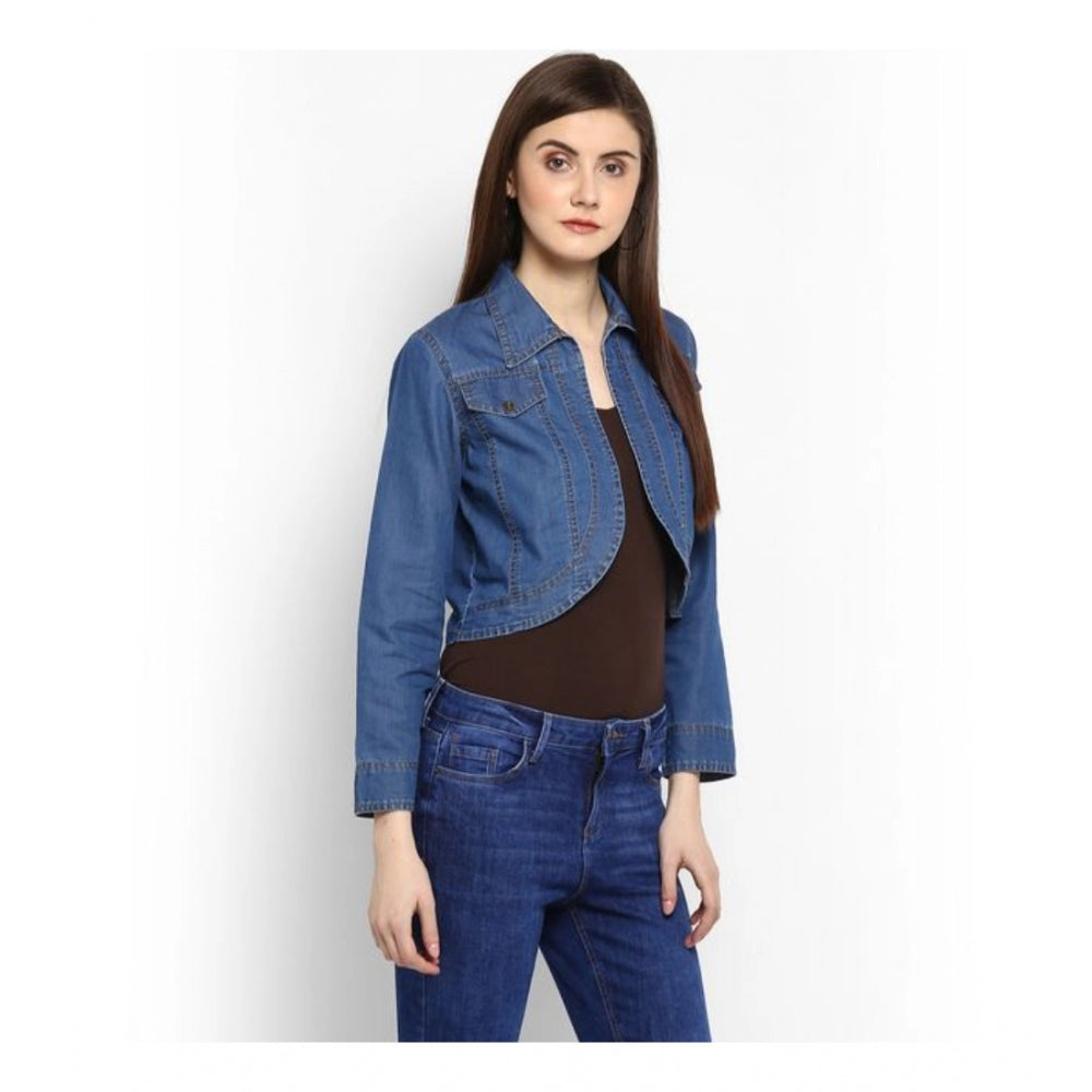Clothiq Generic Denim Solid 3-4th Sleeves Shrug (Blue)