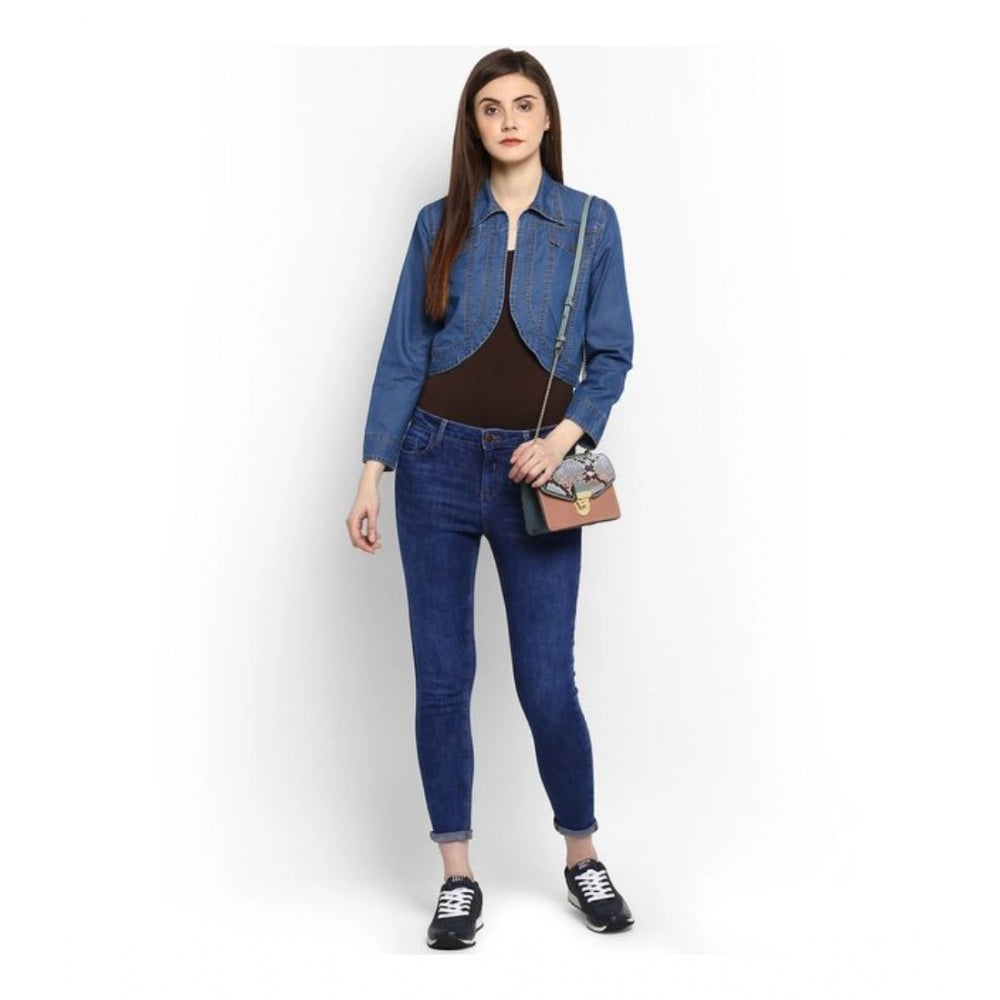 Clothiq Generic Denim Solid 3-4th Sleeves Shrug (Blue)