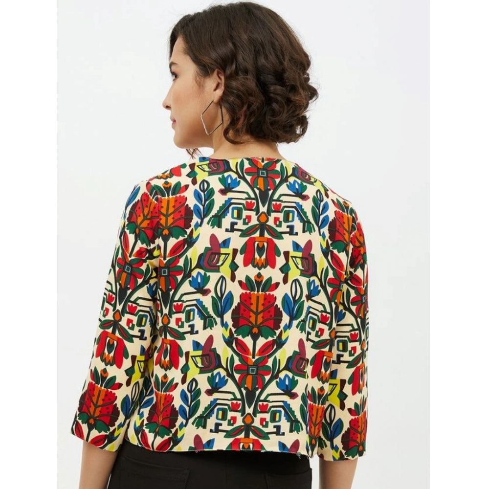 Clothiq Generic Polyester Floral 3-4th Sleeves Shrug (Multicolor)