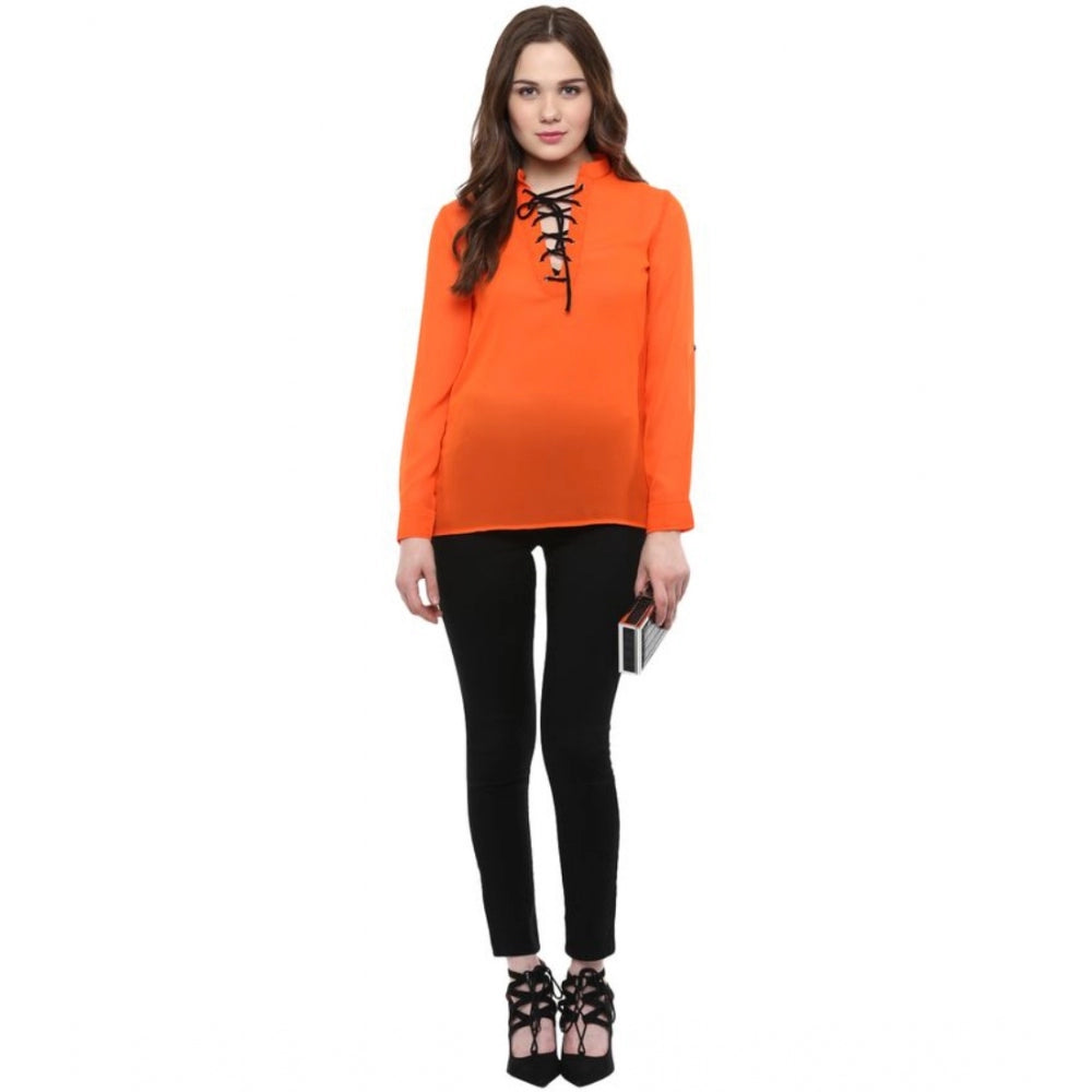 Clothiq Generic Polyester Solid Long Sleeves Regular Top (Orange)