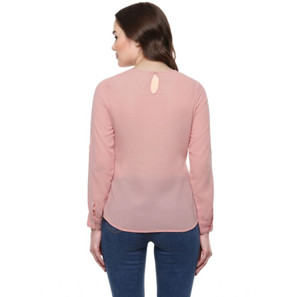 Clothiq Generic Polyester Solid Long Sleeves Regular Top (Pink)
