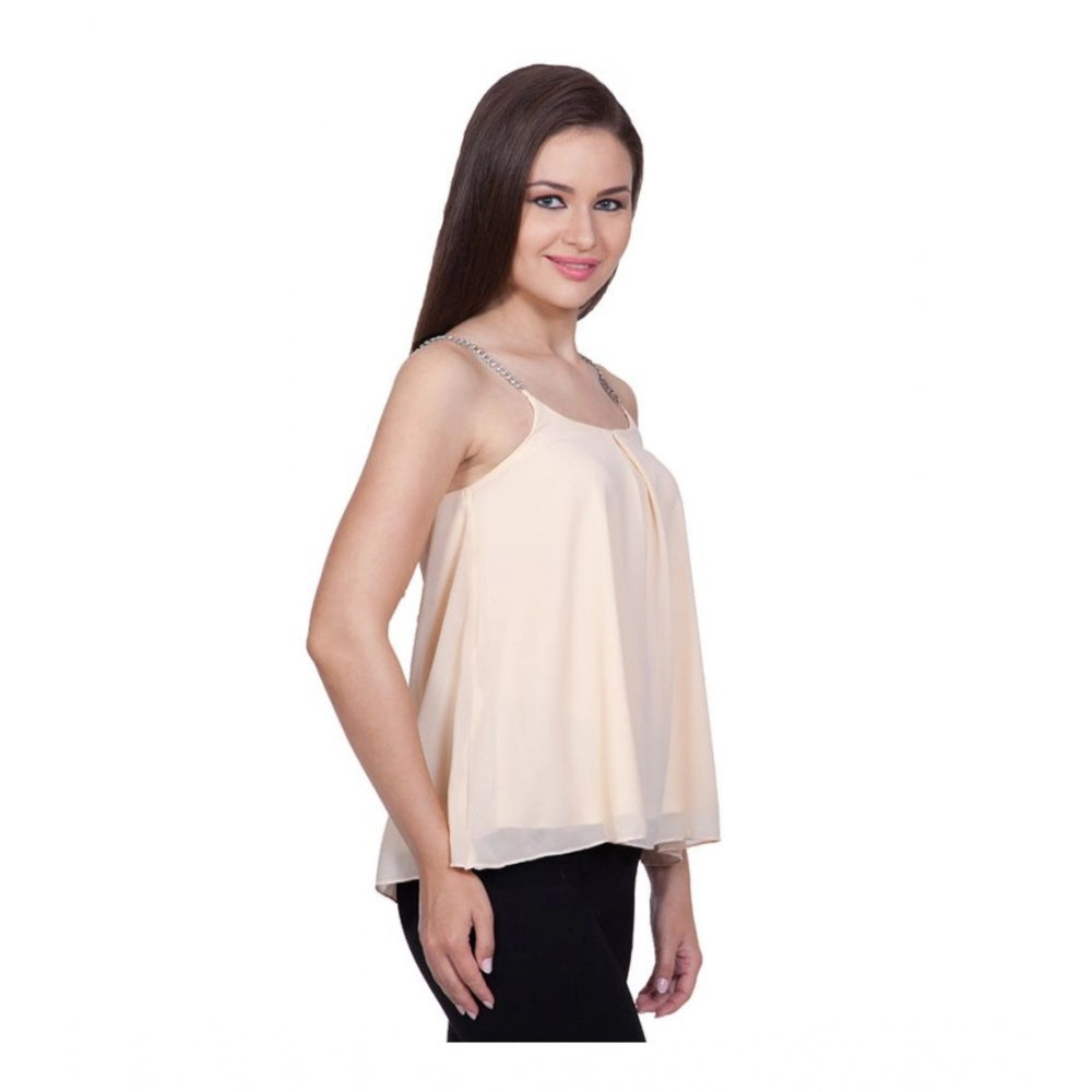 Clothiq Generic Polyester Solid Shoulder Straps Regular Top (Beige)
