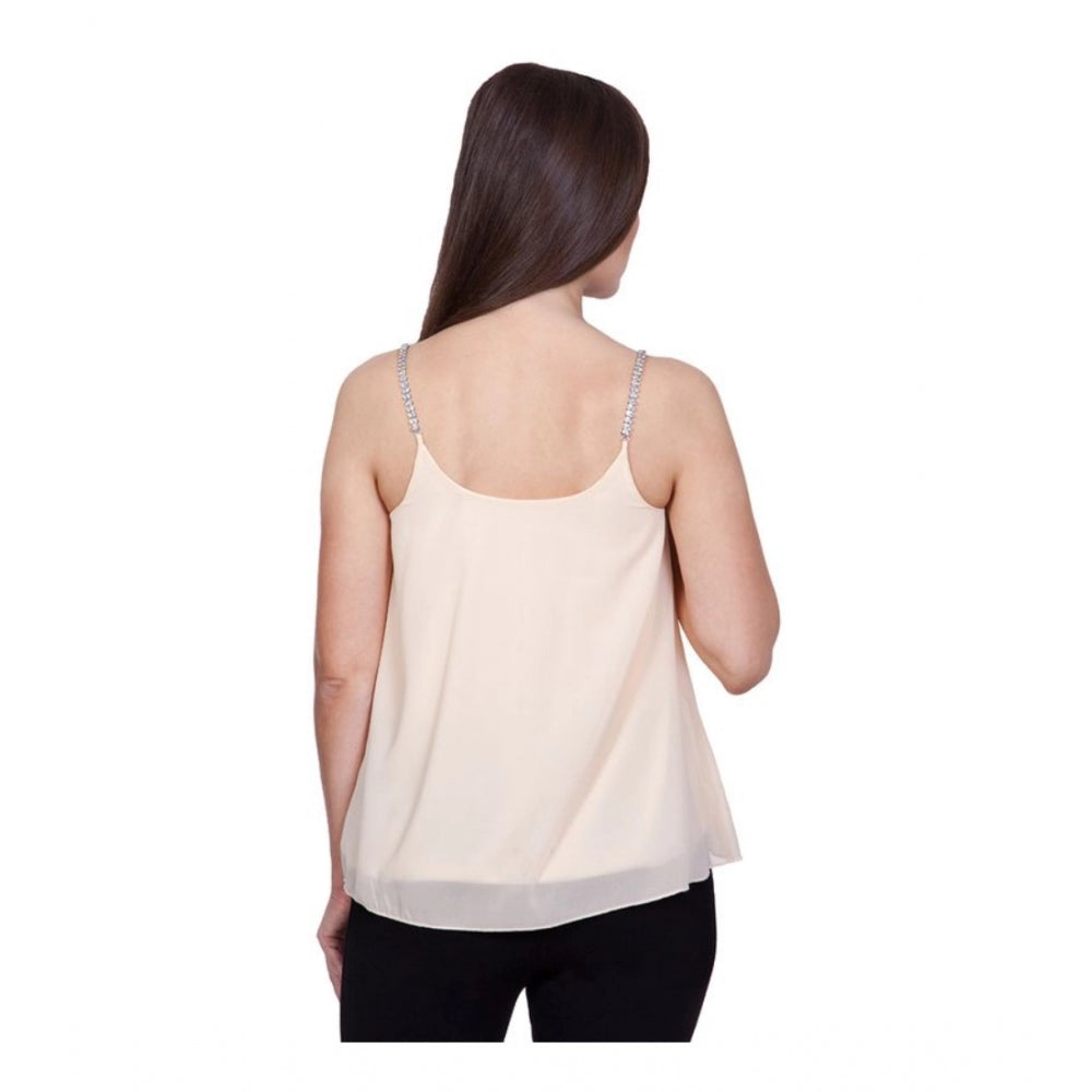 Clothiq Generic Polyester Solid Shoulder Straps Regular Top (Beige)