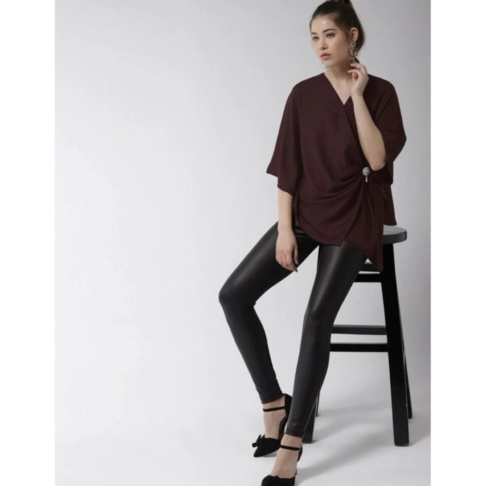 Clothiq Generic Polyester Solid Cape Sleeve Top (Maroon)