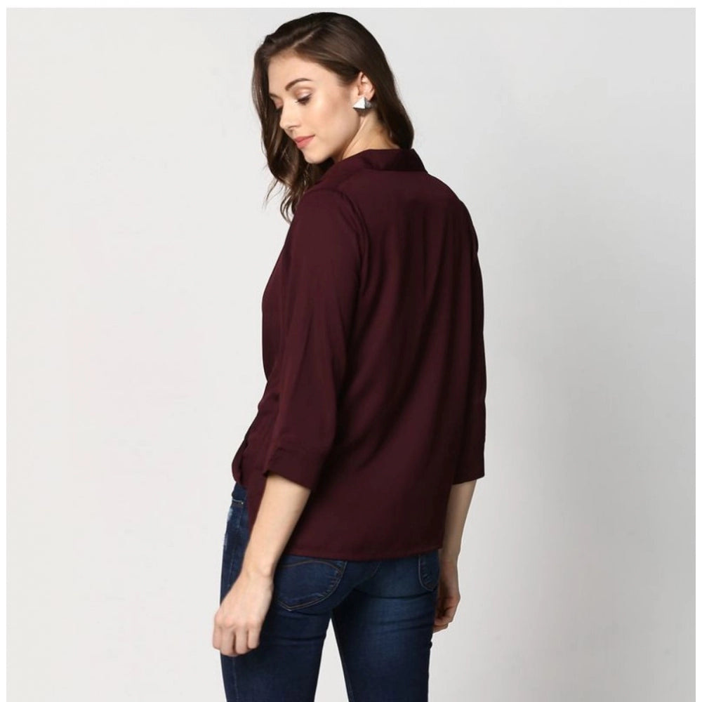 Clothiq Generic Polyester Solid 3-4th Sleeves Top (Maroon)