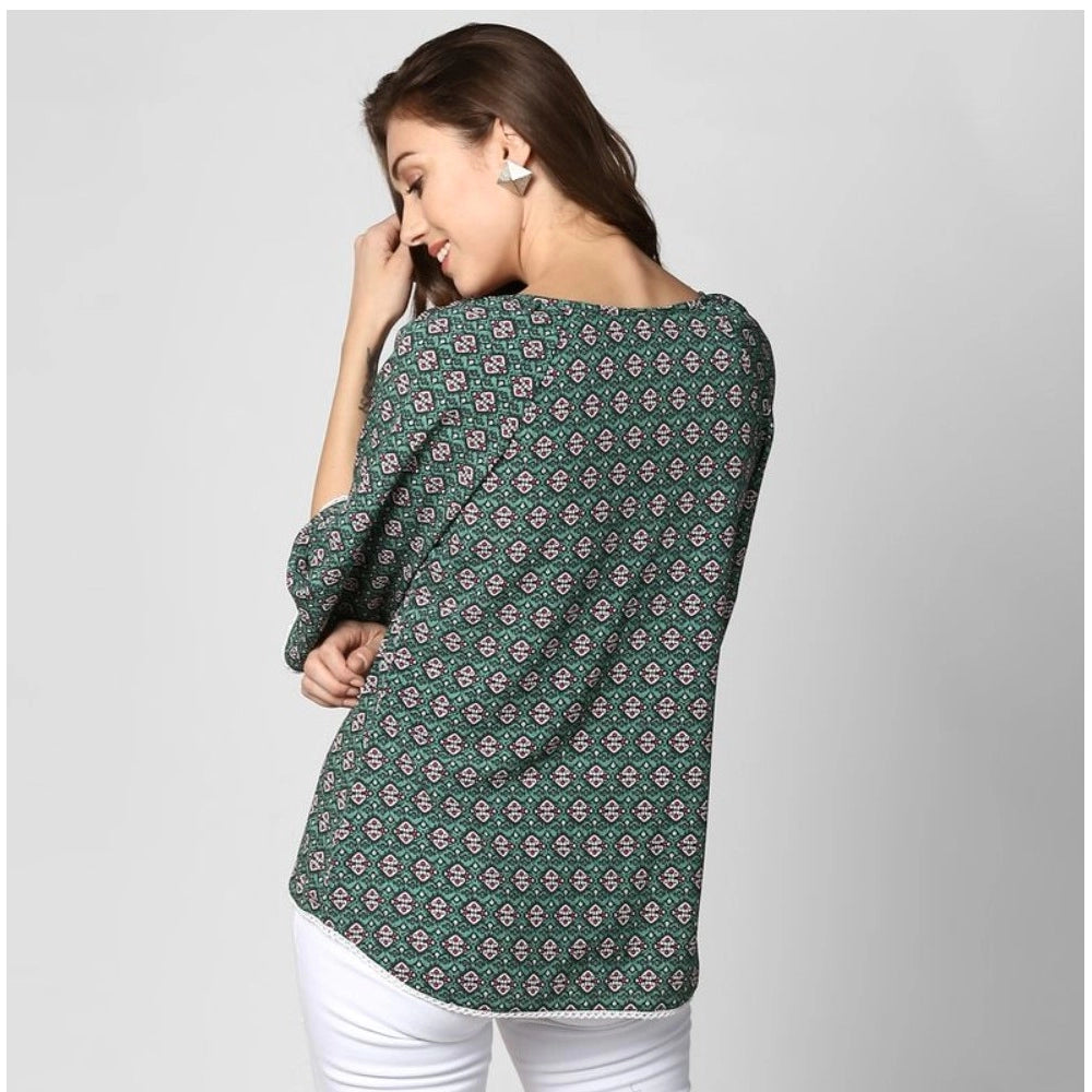 Clothiq Generic Polyester Printed 3-4th Sleeves Top (Green)