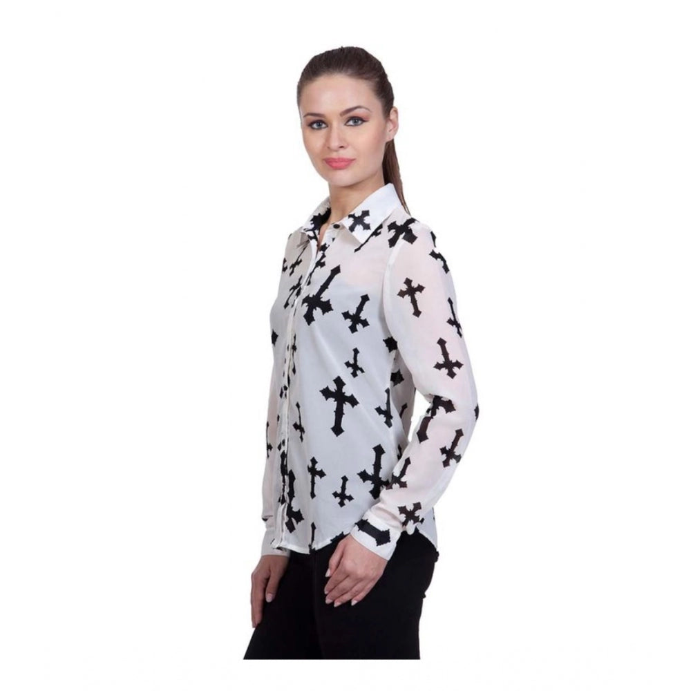 Clothiq Generic Polyester Printed Long Sleeves Standard Length Shirt (White)