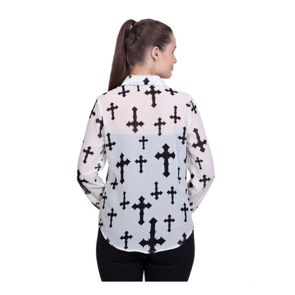 Clothiq Generic Polyester Printed Long Sleeves Standard Length Shirt (White)