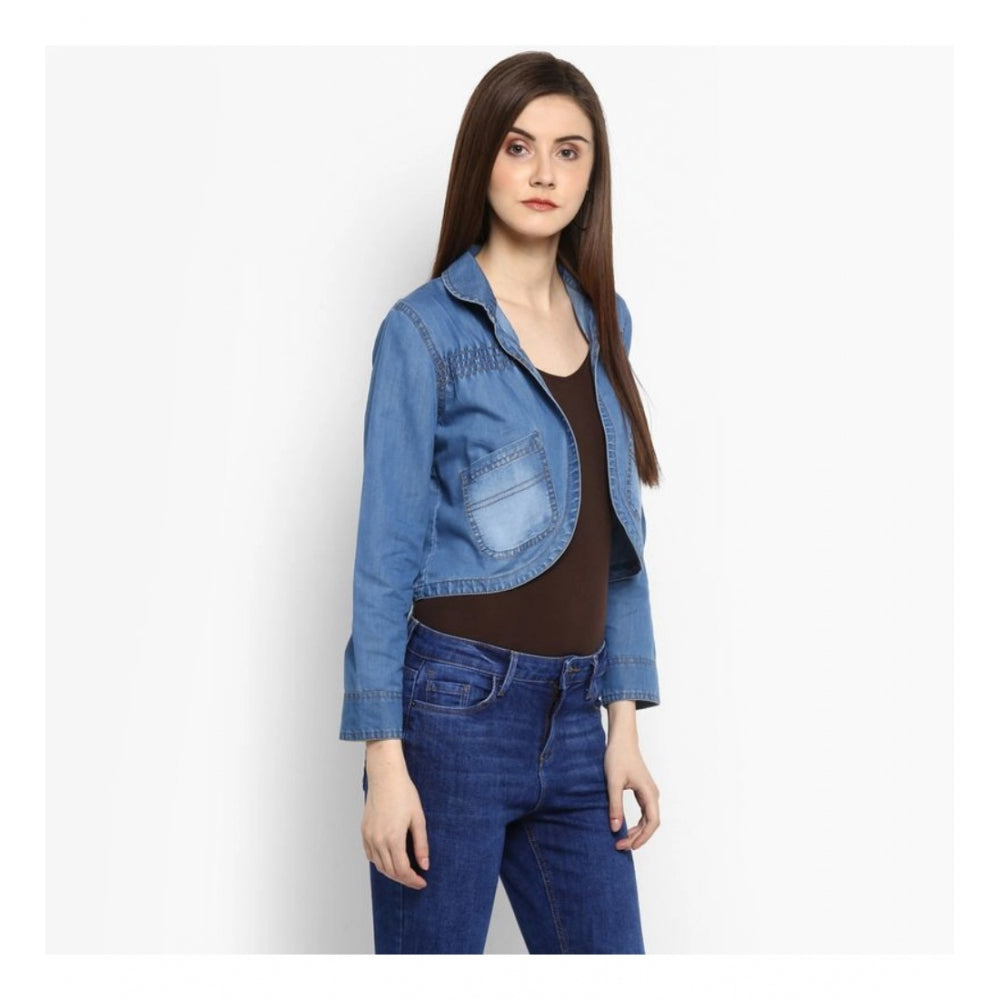 Clothiq Generic Denim Smocking 3-4th Sleeves Shrug (Blue)