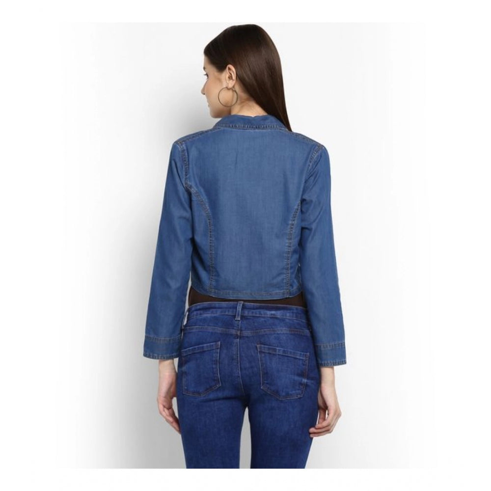 Clothiq Generic Denim Solid 3-4th Sleeves Shrug (Blue)