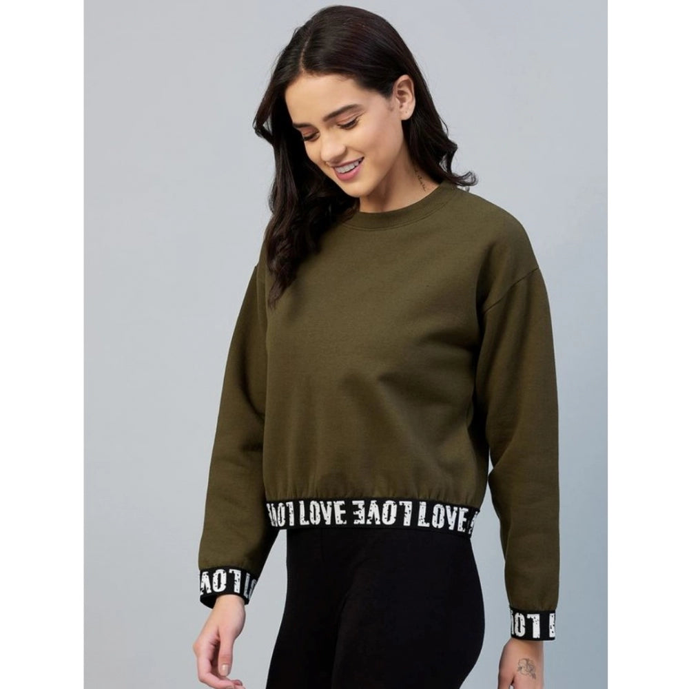 Clothiq Generic Fleece Solid Long Sleeves Sweatshirt (Olive)