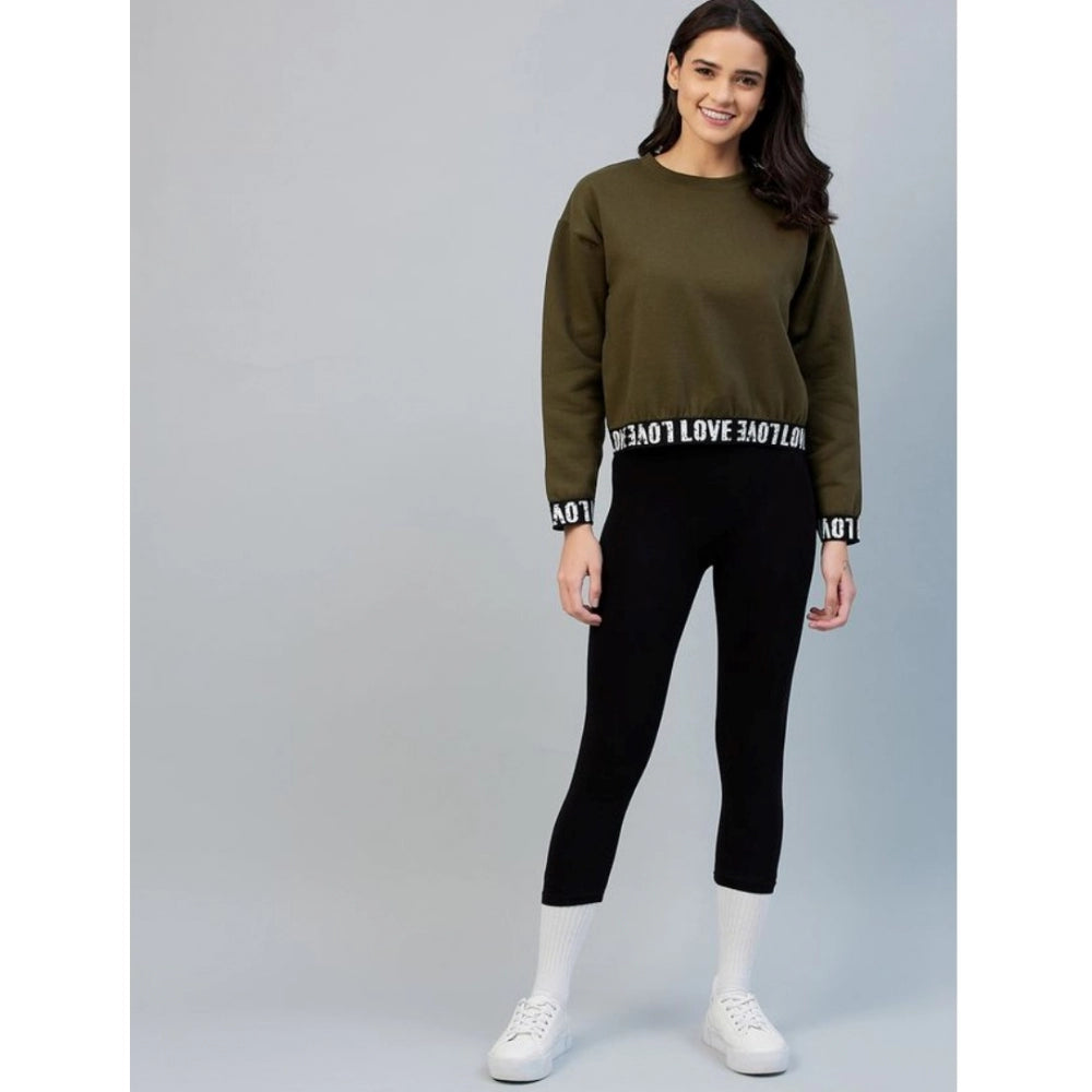 Clothiq Generic Fleece Solid Long Sleeves Sweatshirt (Olive)