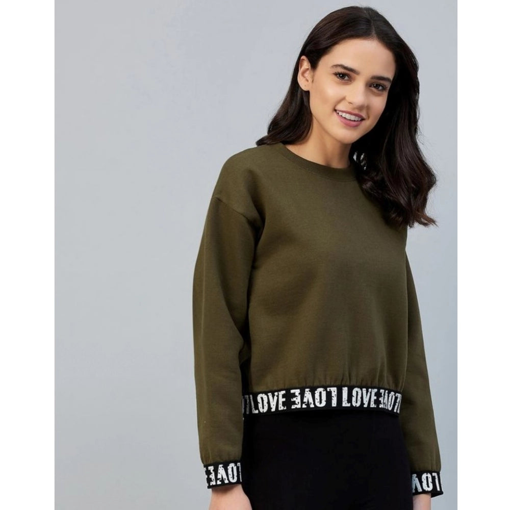 Clothiq Generic Fleece Solid Long Sleeves Sweatshirt (Olive)