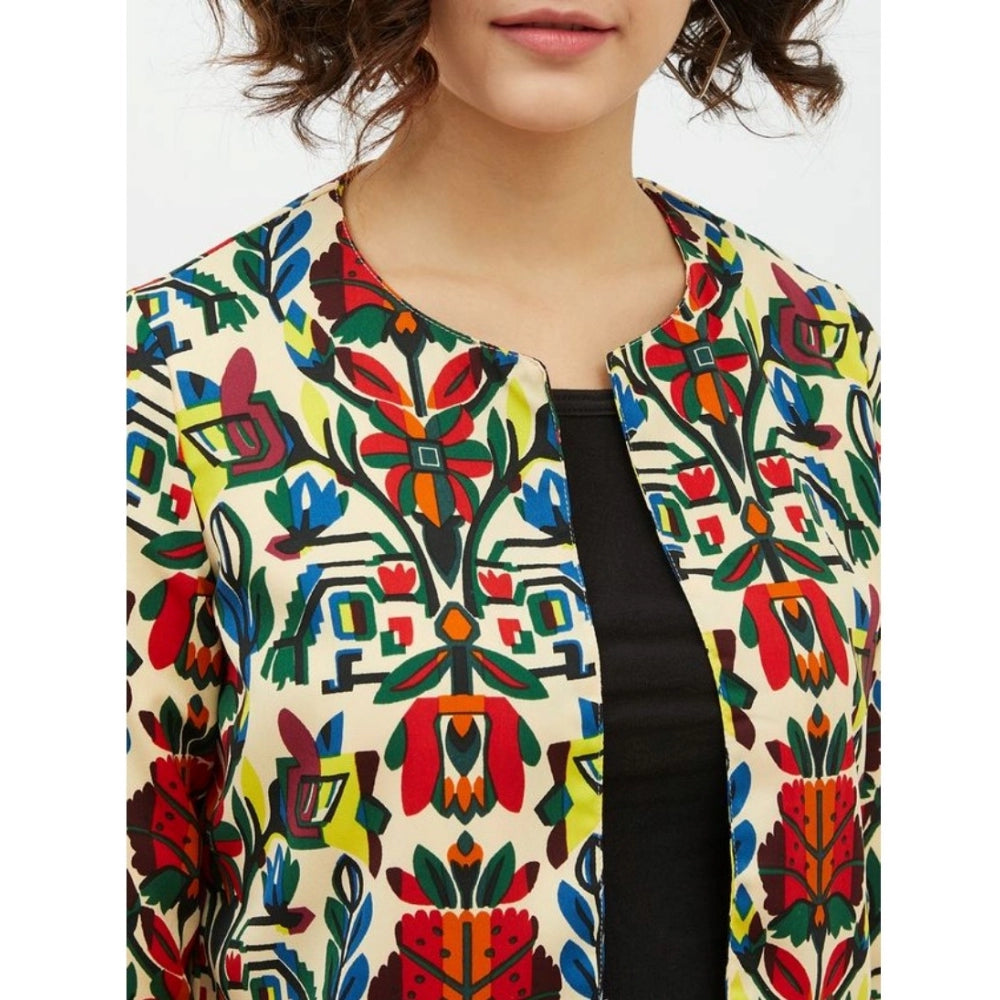 Clothiq Generic Polyester Floral 3-4th Sleeves Shrug (Multicolor)