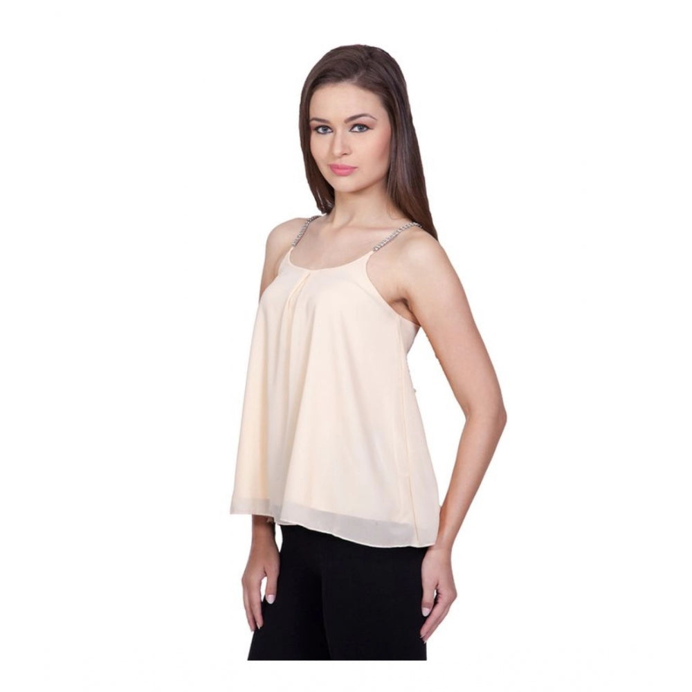 Clothiq Generic Polyester Solid Shoulder Straps Regular Top (Beige)