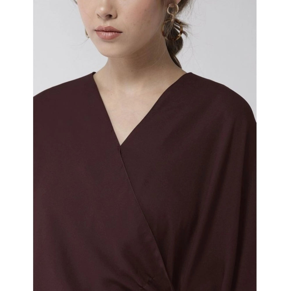 Clothiq Generic Polyester Solid Cape Sleeve Top (Maroon)