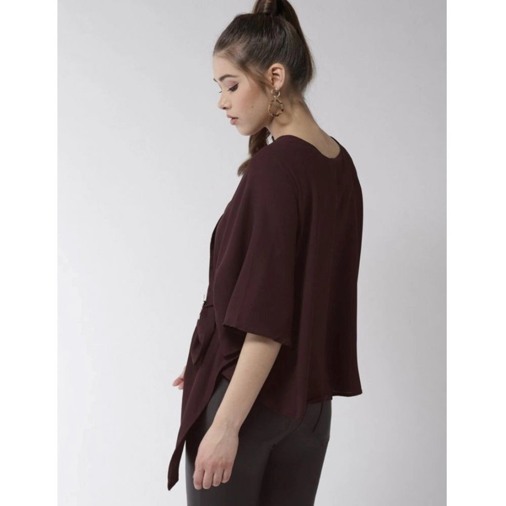 Clothiq Generic Polyester Solid Cape Sleeve Top (Maroon)