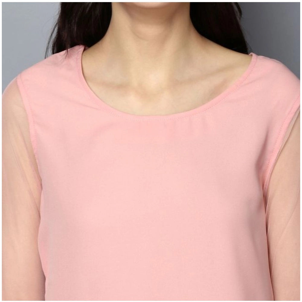 Clothiq Generic Polyester Solid Tier Sleeve Top (Pink)