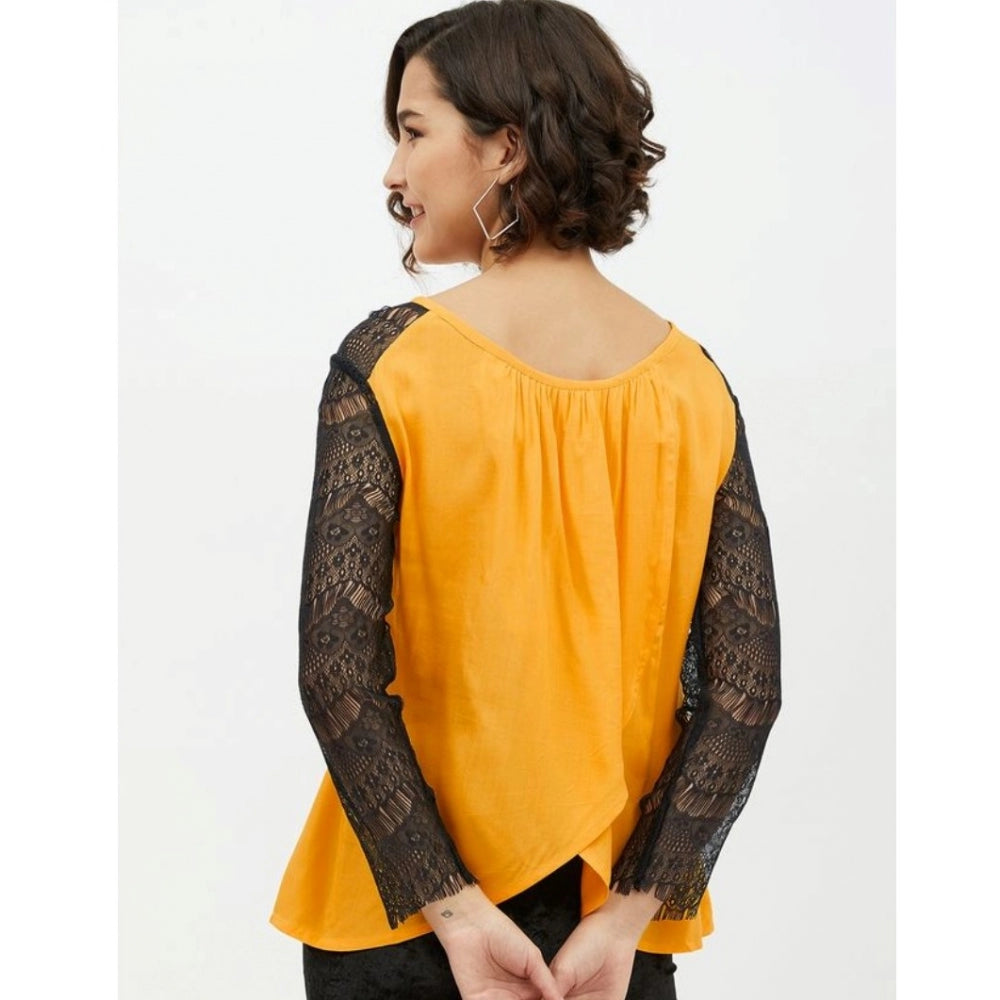 Clothiq Generic Rayon Lace Inserts Long Sleeves Top (Yellow)