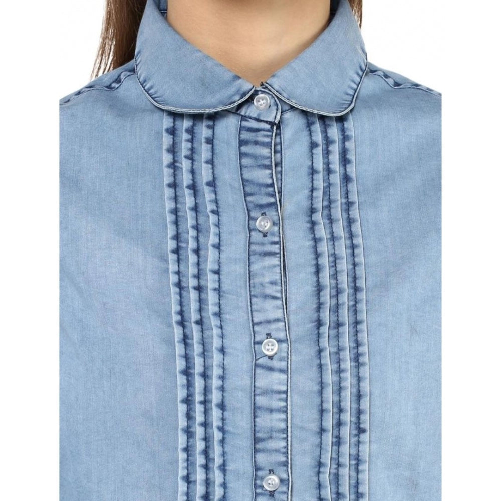 Clothiq Generic Denim Solid 3-4th Sleeves Standard Length Shirt (Blue)