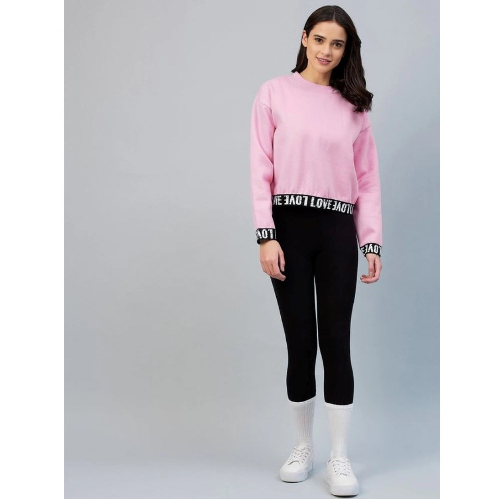 Clothiq Generic Fleece Solid Long Sleeves Sweatshirt (Pink)
