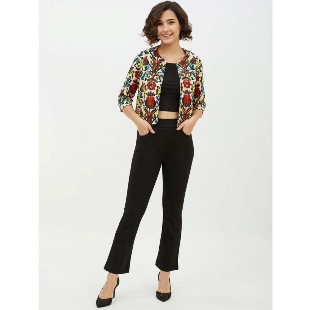 Clothiq Generic Polyester Floral 3-4th Sleeves Shrug (Multicolor)