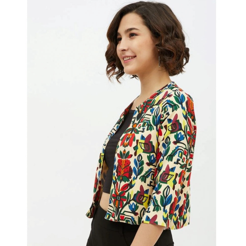 Clothiq Generic Polyester Floral 3-4th Sleeves Shrug (Multicolor)