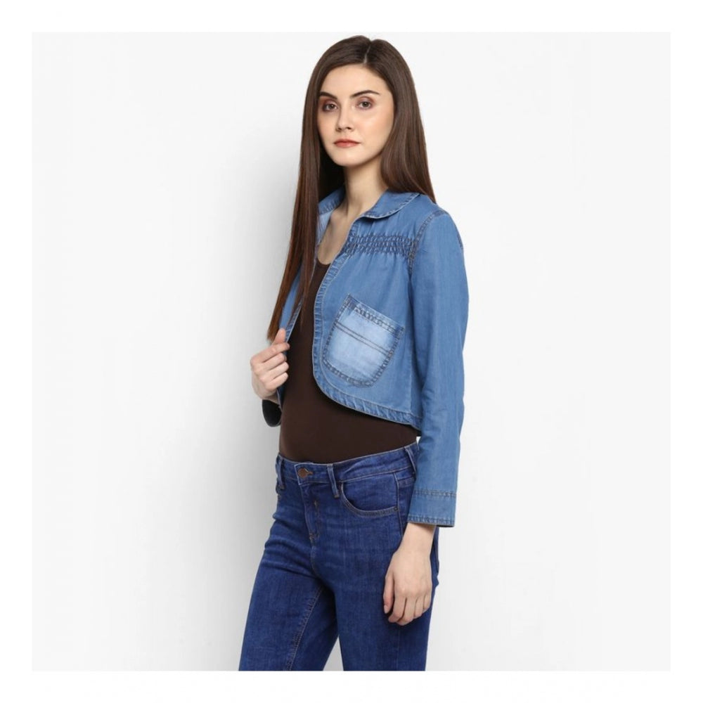 Clothiq Generic Denim Smocking 3-4th Sleeves Shrug (Blue)