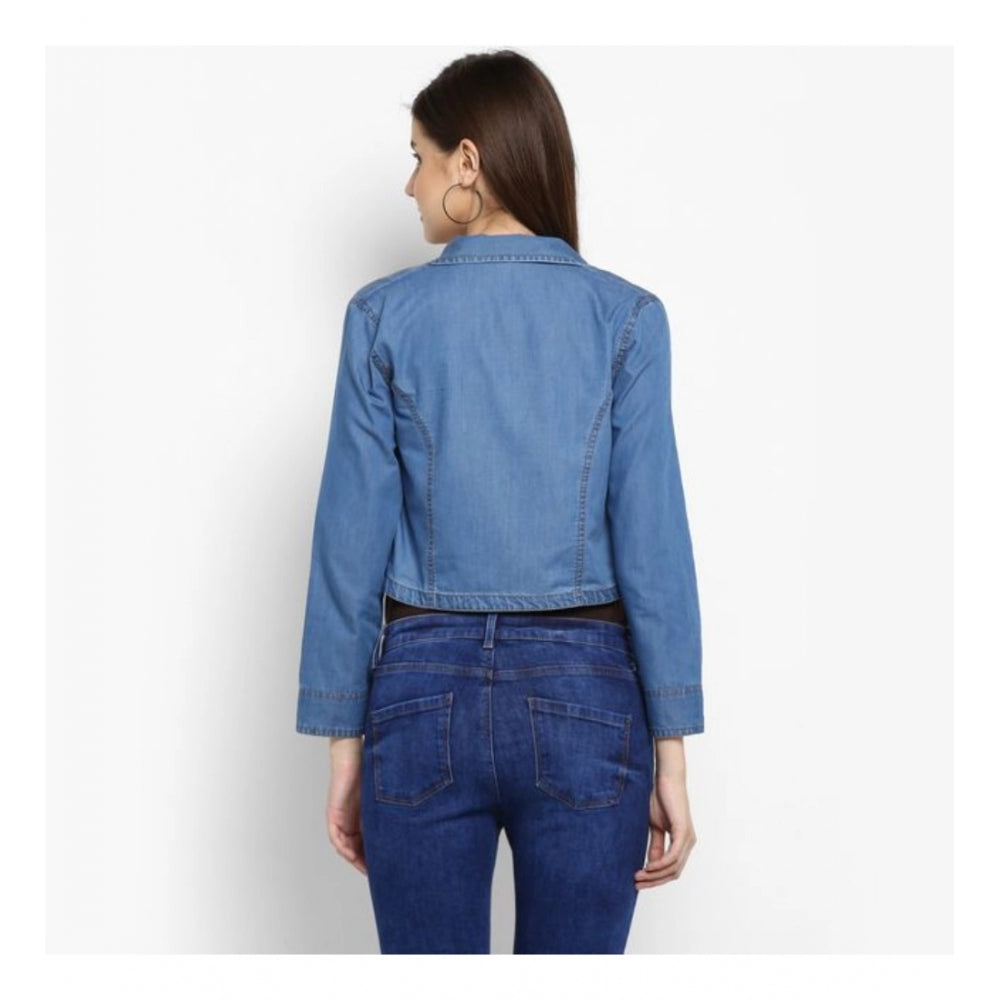Clothiq Generic Denim Smocking 3-4th Sleeves Shrug (Blue)