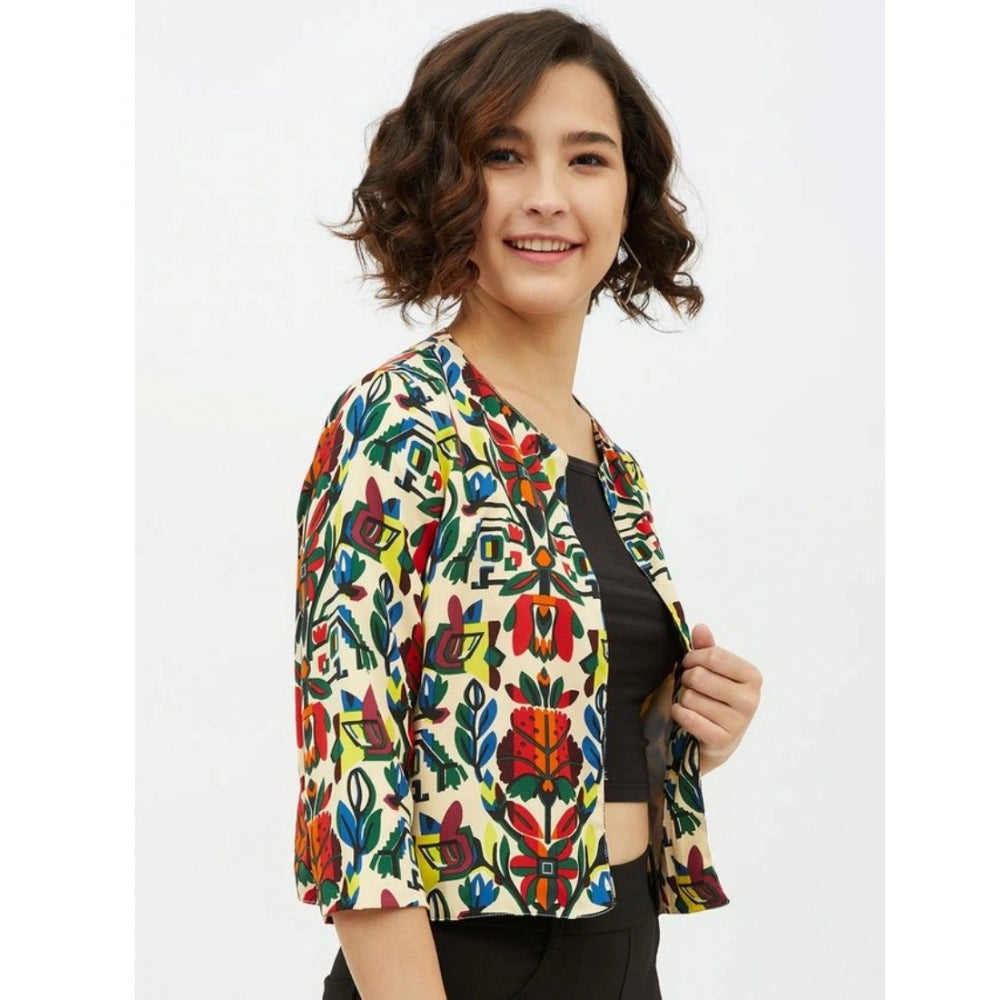 Clothiq Generic Polyester Floral 3-4th Sleeves Shrug (Multicolor)