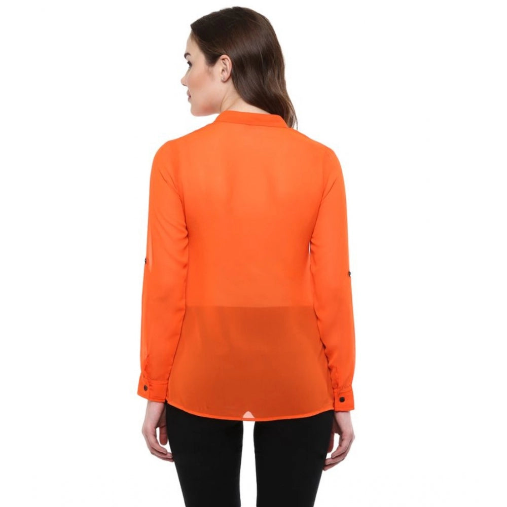 Clothiq Generic Polyester Solid Long Sleeves Regular Top (Orange)