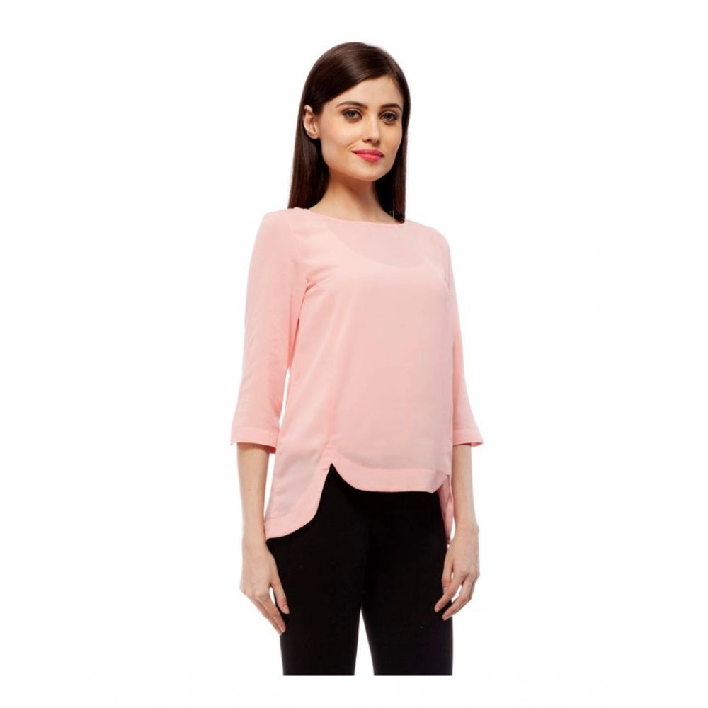 Clothiq Generic Polyester Solid 3-4th Sleeves Regular Top (Peach)