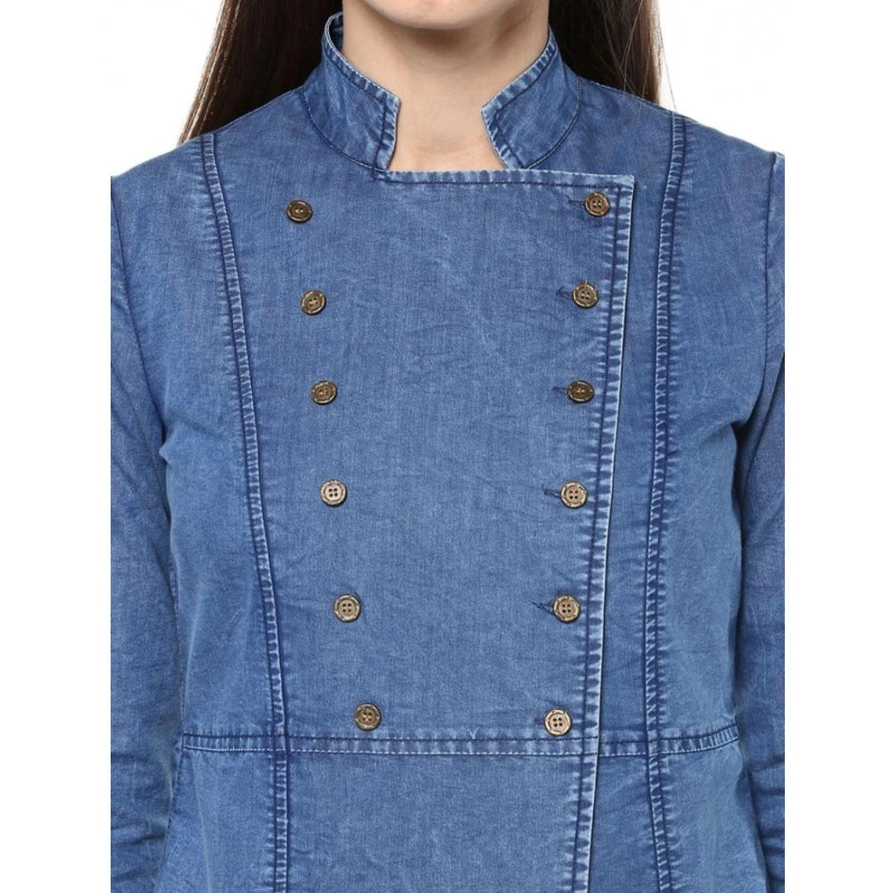 Clothiq Generic Denim Solid 3-4th Sleeves Regular Top (Blue)