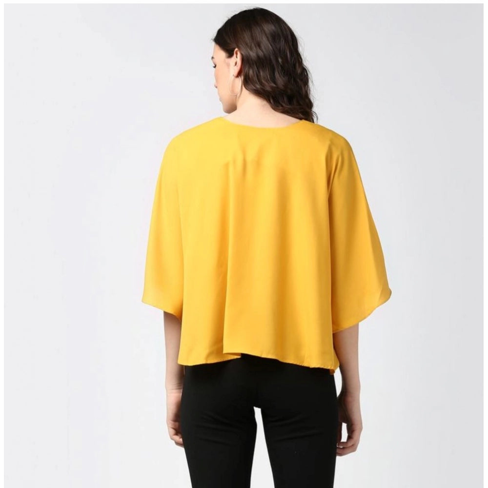Clothiq Generic Polyester Solid Cape Sleeve Top (Yellow)