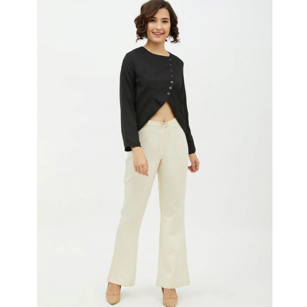 Clothiq Generic Polyester Asymmetrical Long Sleeves Top (Black)